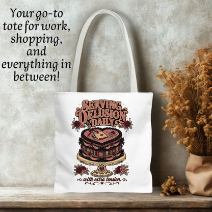 Serving Delusion Daily Tote Bag, Dark Romance Book Lover Tote, Funny BookTok Reader Gift, Romance Reader Bag, Bookish Tote for Her