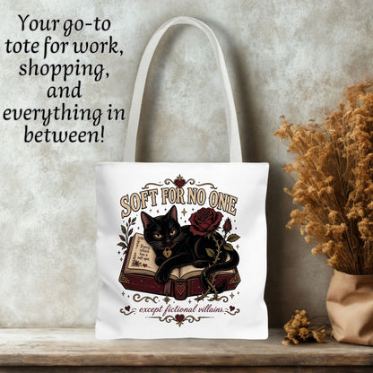 Soft for No One Tote Bag, Except Fictional Villains Tote, Dark Romance Book Lover Bag, Gothic Cat Reader Gift, BookTok Tote