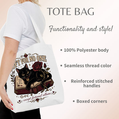 Soft for No One Tote Bag, Except Fictional Villains Tote, Dark Romance Book Lover Bag, Gothic Cat Reader Gift, BookTok Tote