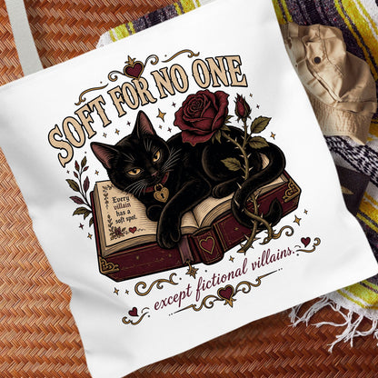 Soft for No One Tote Bag, Except Fictional Villains Tote, Dark Romance Book Lover Bag, Gothic Cat Reader Gift, BookTok Tote