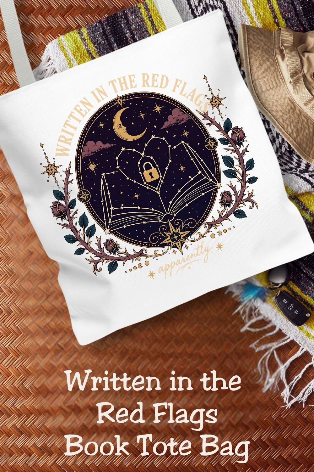 Written in the Red Flags Tote Bag, Dark Romance Book Lover Tote, Celestial Reader Gift, Morally Grey Bookish Bag, BookTok Tote