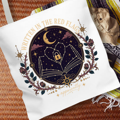 Written in the Red Flags Tote Bag, Dark Romance Book Lover Tote, Celestial Reader Gift, Morally Grey Bookish Bag, BookTok Tote