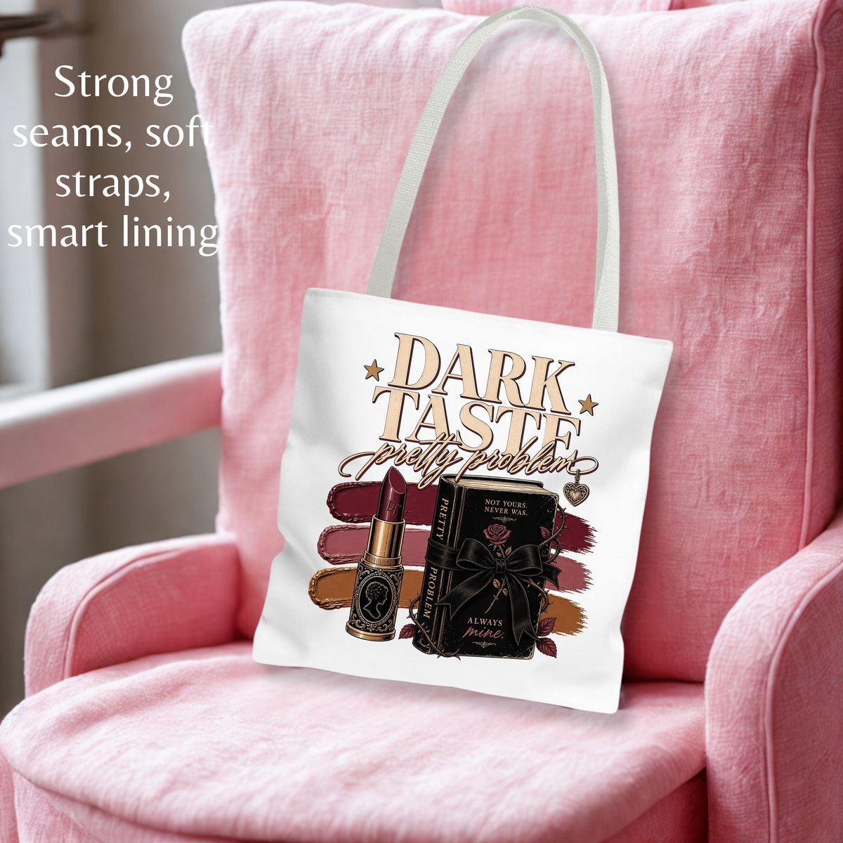 Dark Taste Pretty Problem Tote Bag, Dark Romance Book Lover Tote, Coquette Reader Gift, BookTok Bag, Gothic Bookish Tote