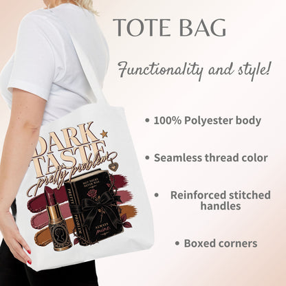 Dark Taste Pretty Problem Tote Bag, Dark Romance Book Lover Tote, Coquette Reader Gift, BookTok Bag, Gothic Bookish Tote