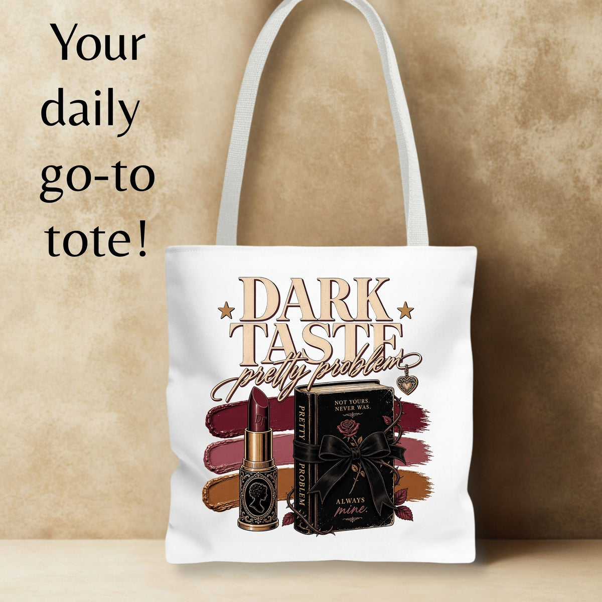 Dark Taste Pretty Problem Tote Bag, Dark Romance Book Lover Tote, Coquette Reader Gift, BookTok Bag, Gothic Bookish Tote