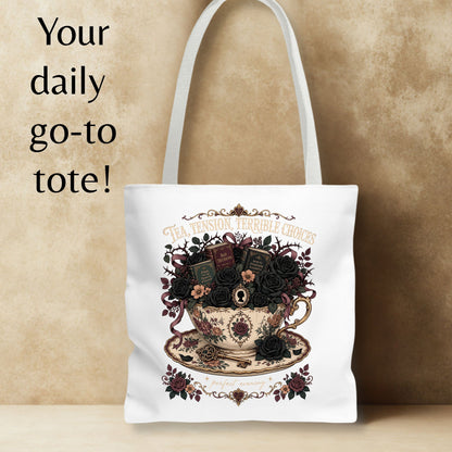Tea Tension Terrible Choices Tote Bag, Dark Romance Book Lover Tote, Gothic Reader Gift, BookTok Bag, Dark Academia Bookish Tote
