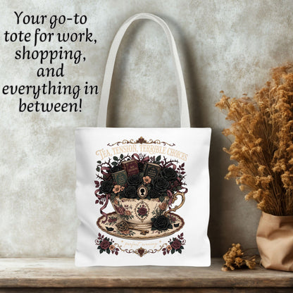 Tea Tension Terrible Choices Tote Bag, Dark Romance Book Lover Tote, Gothic Reader Gift, BookTok Bag, Dark Academia Bookish Tote