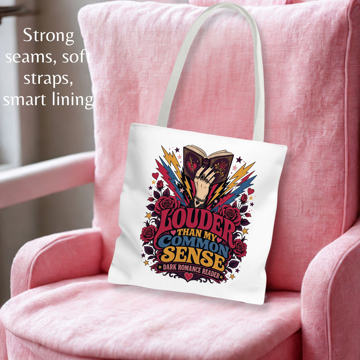 Louder Than My Common Sense Tote Bag, Dark Romance Book Lover Tote, Funny BookTok Reader Gift, Romance Reader Bag, Bookish Tote
