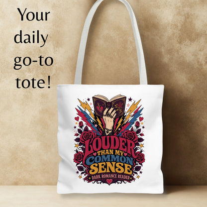 Louder Than My Common Sense Tote Bag, Dark Romance Book Lover Tote, Funny BookTok Reader Gift, Romance Reader Bag, Bookish Tote