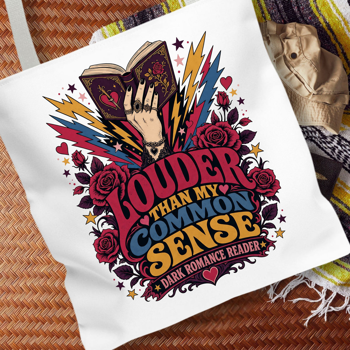 Louder Than My Common Sense Tote Bag, Dark Romance Book Lover Tote, Funny BookTok Reader Gift, Romance Reader Bag, Bookish Tote