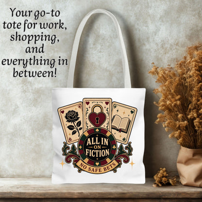 All In on Fiction Tote Bag, No Safe Bets Book Lover Tote, Romance Reader Gift, BookTok Bag, Dark Romance Bookish Tote