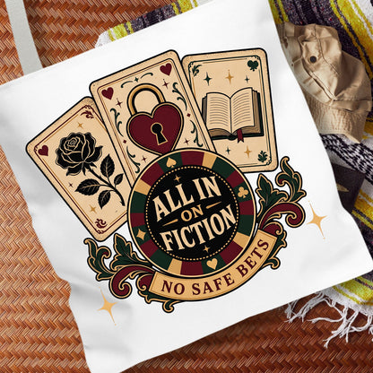 All In on Fiction Tote Bag, No Safe Bets Book Lover Tote, Romance Reader Gift, BookTok Bag, Dark Romance Bookish Tote