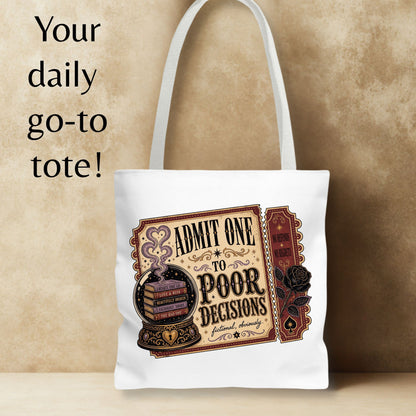 Admit One to Poor Decisions Tote Bag, Dark Romance Book Lover Tote, Funny Reader Gift, BookTok Bag, Fictional Men Bookish Tote