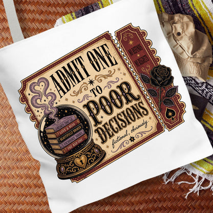 Admit One to Poor Decisions Tote Bag, Dark Romance Book Lover Tote, Funny Reader Gift, BookTok Bag, Fictional Men Bookish Tote