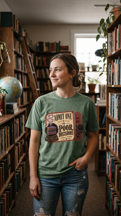 Admit One to Poor Decisions Shirt, Dark Romance Reader Shirt, Funny Book Lover Tee, BookTok Shirt, Fictional Men Romance Gif