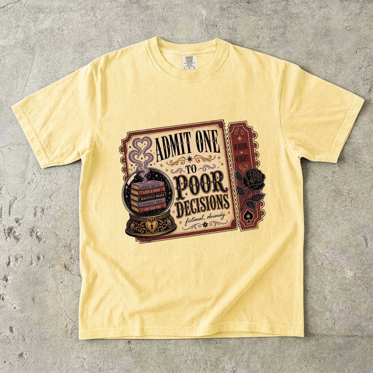 Admit One to Poor Decisions Shirt, Dark Romance Reader Shirt, Funny Book Lover Tee, BookTok Shirt, Fictional Men Romance Gif