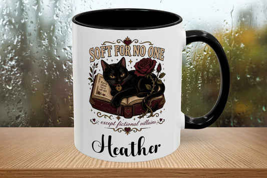 Personalized Black Cat Book Lover Mug, Soft for No One Coffee Cup, Dark Romance Reader Gift, Custom Name Mug, 11 oz and 15 oz