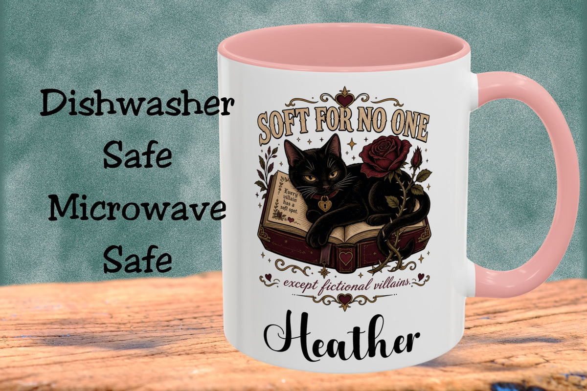 Personalized Black Cat Book Lover Mug, Soft for No One Coffee Cup, Dark Romance Reader Gift, Custom Name Mug, 11 oz and 15 oz