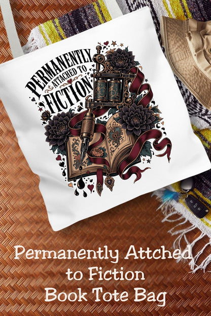 Permanently attached to fiction—and the characters who stay with you. This gothic book tote features an ornate tattoo machine, an open book, dark flowers, and burgundy ribbons. The 16 × 16-inch bag carries your current read and everyday essentials for library trips, bookstore browsing, and book club nights. A thoughtful gift for tattoo-loving readers, dark romance fans, and lovers of gothic floral art.