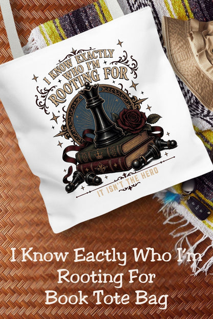 I know exactly who I’m rooting for—and it isn’t the hero. This villain lover tote features a black chess piece, vintage books, a burgundy rose, and ornate celestial details. The 16 × 16-inch book bag carries your current read and everyday essentials for library trips, bookstore browsing, and book club nights. A thoughtful gift for dark romance readers, romantasy fans, and anyone drawn to morally gray fictional characters.