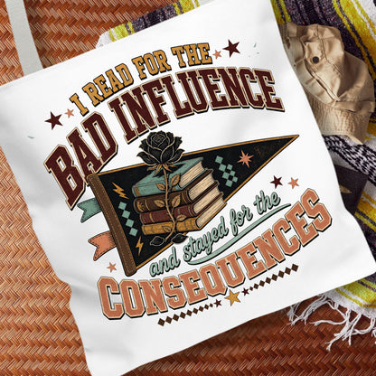 I Read for the Bad Influence, Retro Book Lover Gift, Book Club Library Bag.Funny Dark Romance Tote Bag