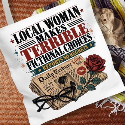 Local Woman Makes Terrible Fictional Choices, Newspaper Book Lover Gift, Library Bag, Funny Romance Reader Tote Bag
