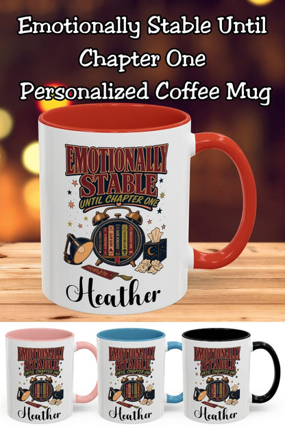 Emotionally stable until chapter one? This personalized book lover mug understands. Featuring a vintage alarm clock filled with romance books, a reading lamp, and tissues for those emotional endings, it’s a fun gift for romance readers and book club friends. Add your name and choose an 11 oz or 15 oz size, both available with red, light blue, black, or pink accents. Save this bookish gift idea for your favorite reader.