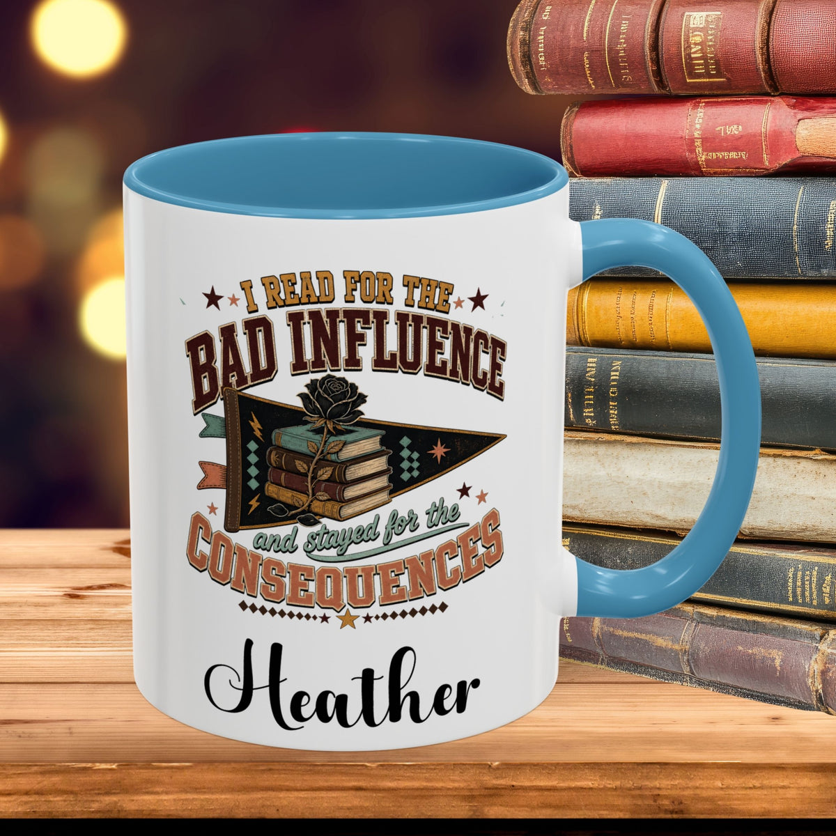 Personalized Dark Romance Mug, I Read for the Bad Influence, Funny Book Lover Gift, Custom Name Cup, 11 oz and 15 oz, 4 Colors