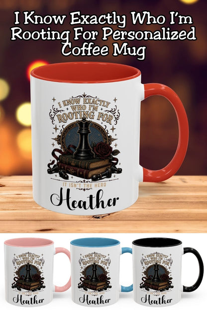 You know exactly who you’re rooting for—and it isn’t the hero. This personalized villain lover mug features a black chess queen, antique books, a burgundy rose, and ornate gothic details. Add your name and choose an 11 oz or 15 oz size, both available with red, light blue, black, or pink accents. A fun gift for dark romance readers, romantasy fans, and book club friends who defend morally gray characters. Save this bookish gift idea for later.