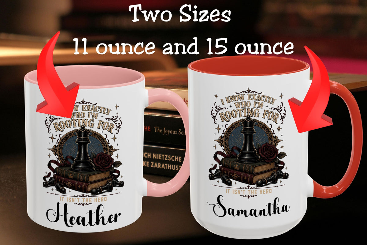 Personalized Villain Lover Mug, I Know Exactly Who I’m Rooting For, Dark Romance Reader Gift, 11 oz and 15 oz, 4 Colors