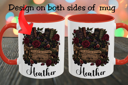 Personalized Dark Romance Mug, Ripe With Bad Intentions, Gothic Books and Roses, Custom Reader Gift, 11 oz and 15 oz, 4 Colors
