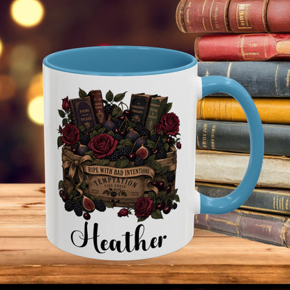 Personalized Dark Romance Mug, Ripe With Bad Intentions, Gothic Books and Roses, Custom Reader Gift, 11 oz and 15 oz, 4 Colors