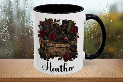 Personalized Dark Romance Mug, Ripe With Bad Intentions, Gothic Books and Roses, Custom Reader Gift, 11 oz and 15 oz, 4 Colors