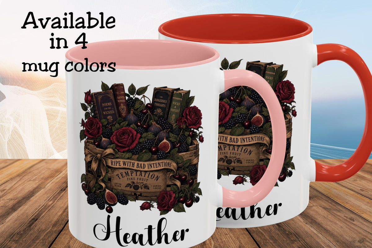 Personalized Dark Romance Mug, Ripe With Bad Intentions, Gothic Books and Roses, Custom Reader Gift, 11 oz and 15 oz, 4 Colors