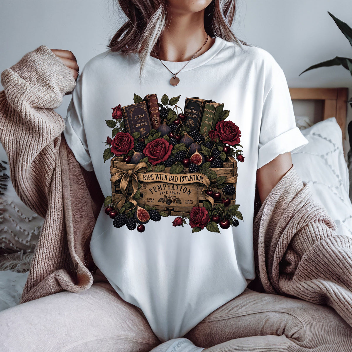 Ripe With Bad Intentions Shirt, Dark Academia Book Lover Tee, Gothic Romance Reader Gift, Comfort Colors Floral Book Shirt