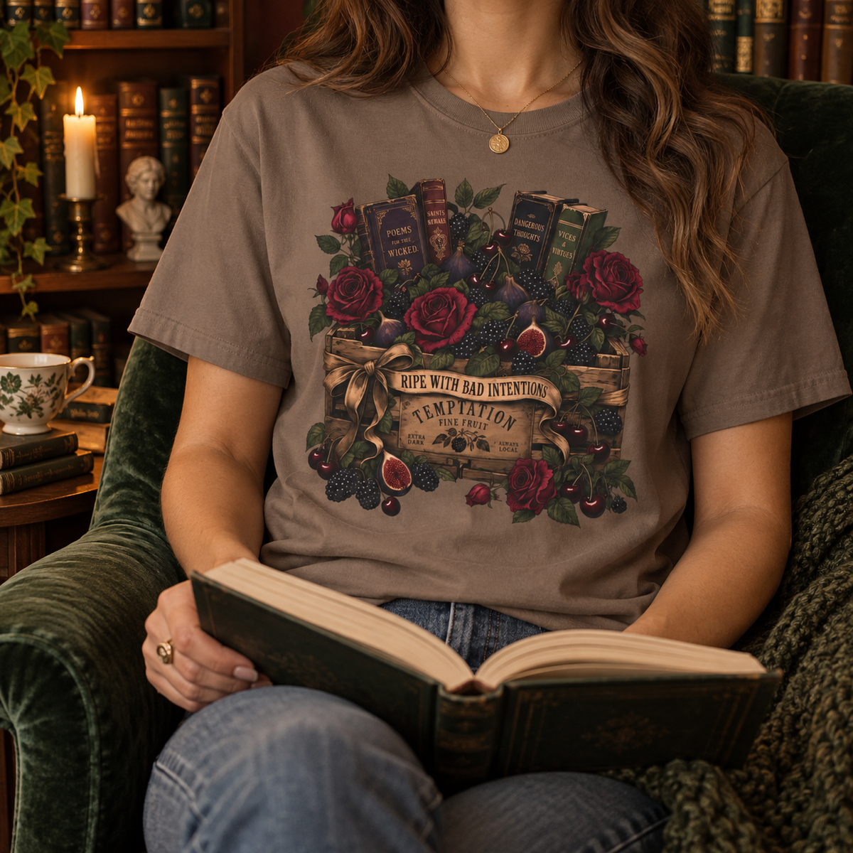 Ripe With Bad Intentions Shirt, Dark Academia Book Lover Tee, Gothic Romance Reader Gift, Comfort Colors Floral Book Shirt