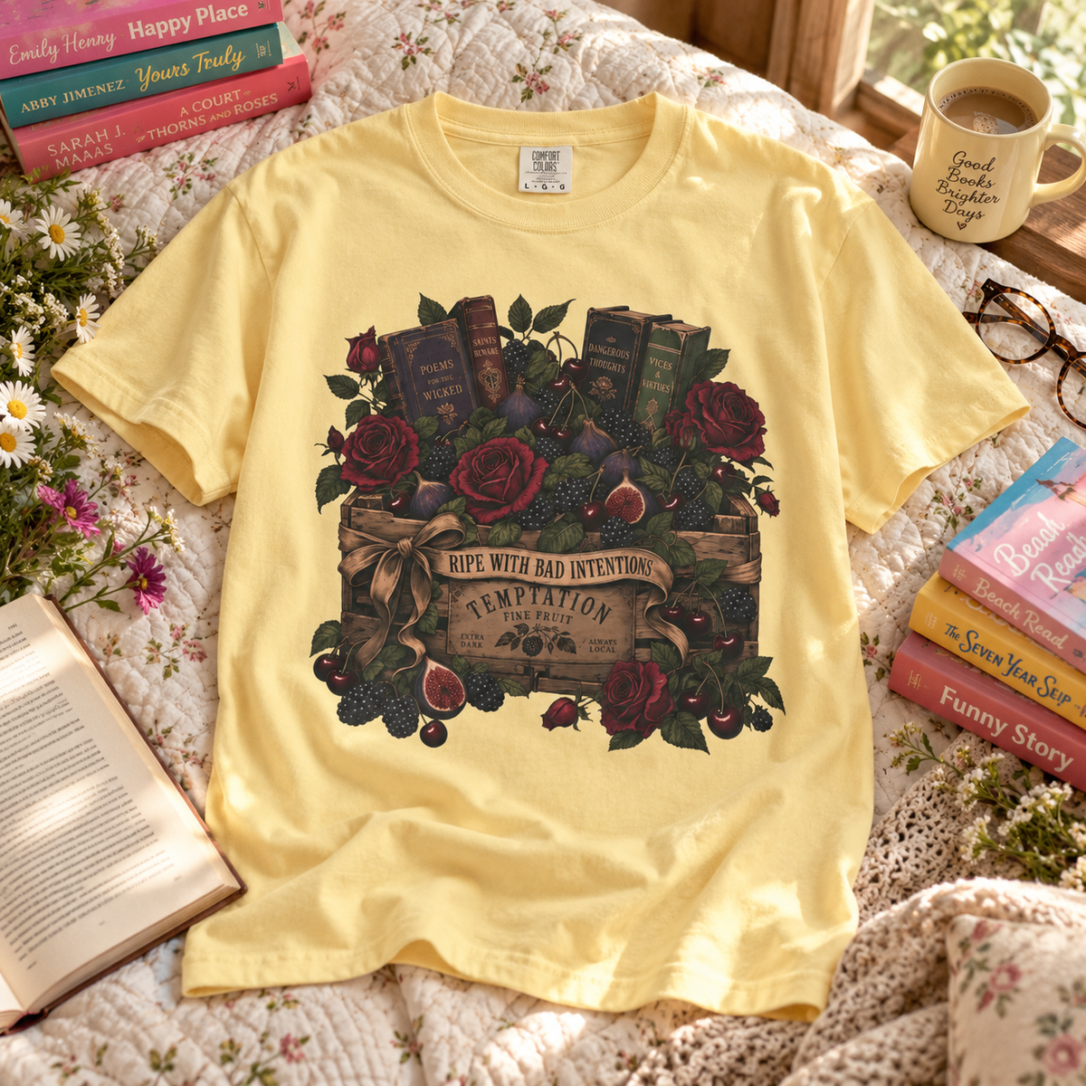 Ripe With Bad Intentions Shirt, Dark Academia Book Lover Tee, Gothic Romance Reader Gift, Comfort Colors Floral Book Shirt