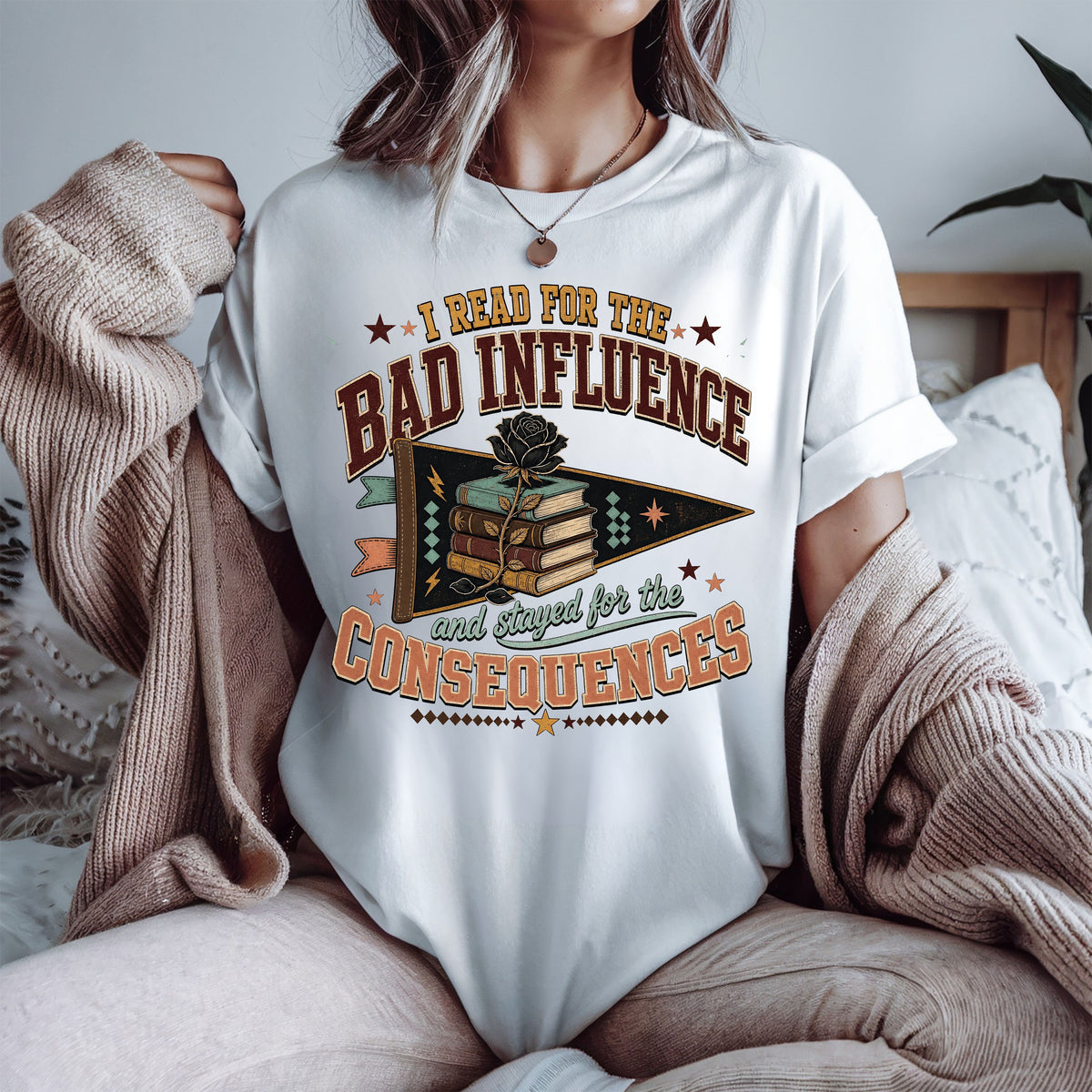 Funny Book Lover Shirt, I Read for the Bad Influence Tee, Romance Reader Gift, Bookish Graphic T Shirt, Reading Club Top