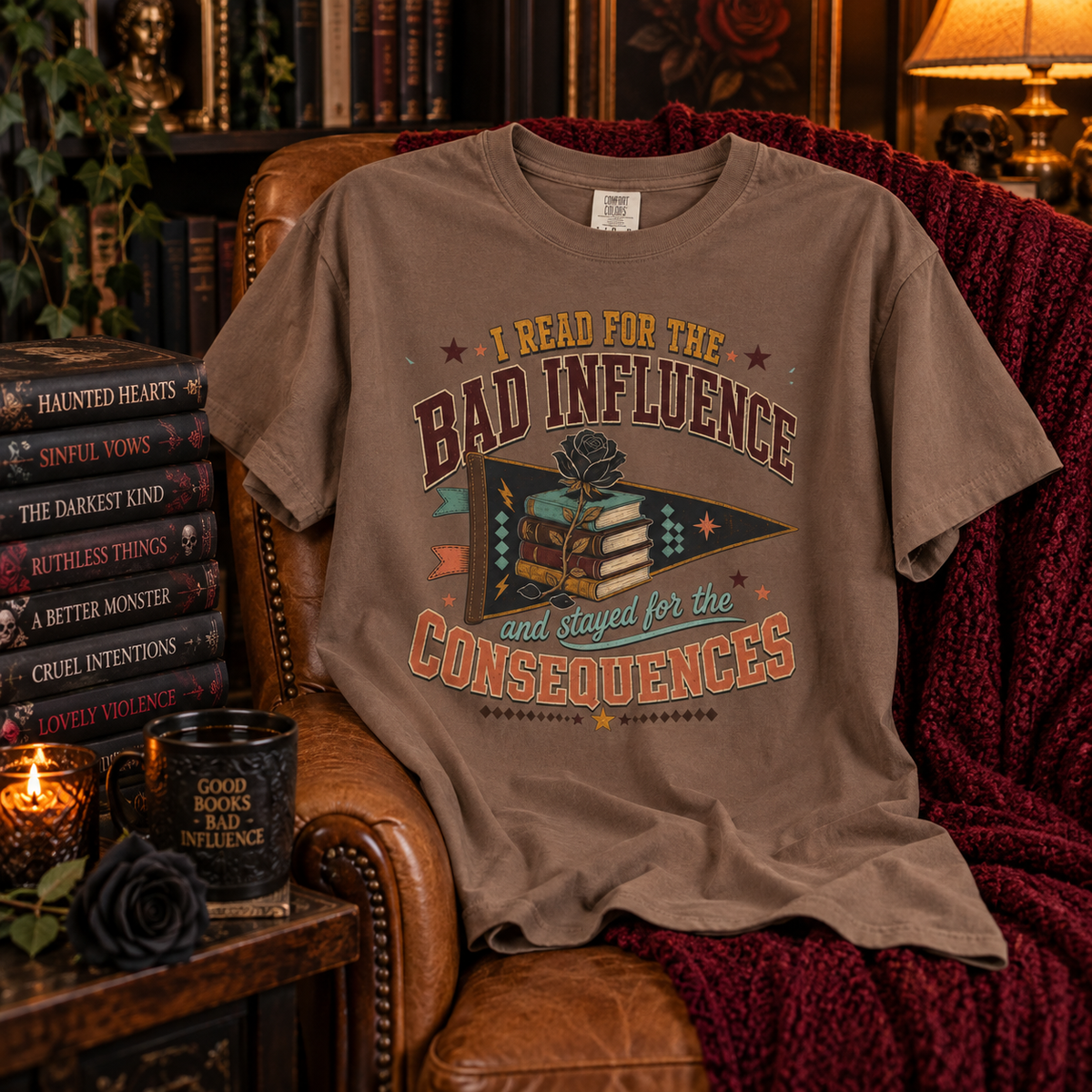 Funny Book Lover Shirt, I Read for the Bad Influence Tee, Romance Reader Gift, Bookish Graphic T Shirt, Reading Club Top