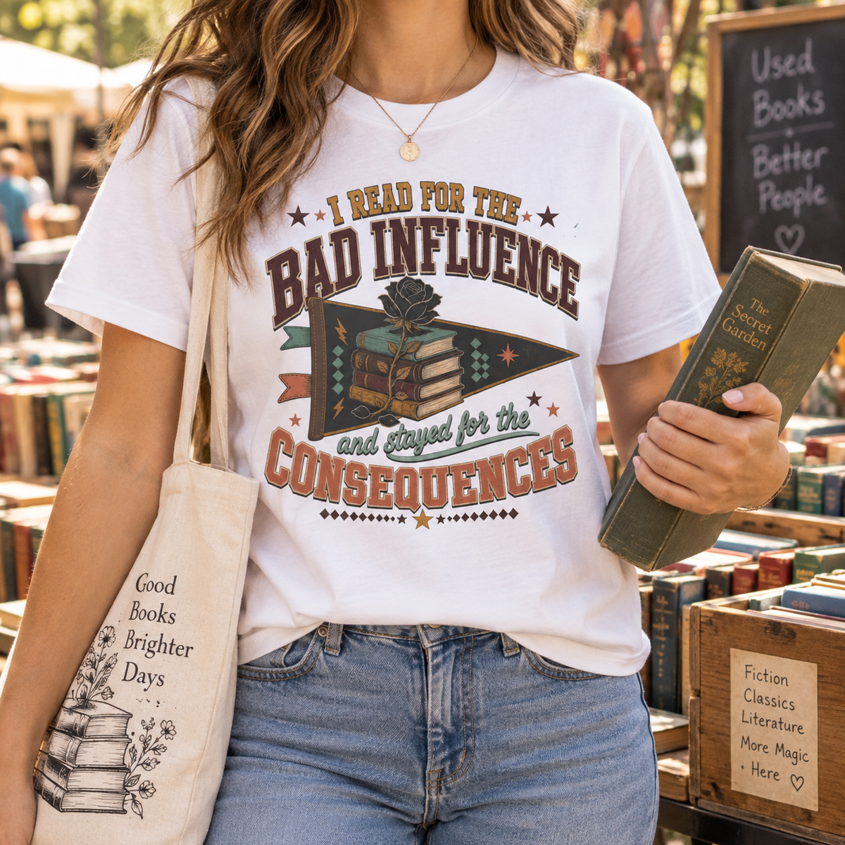 Funny Book Lover Shirt, I Read for the Bad Influence Tee, Romance Reader Gift, Bookish Graphic T Shirt, Reading Club Top