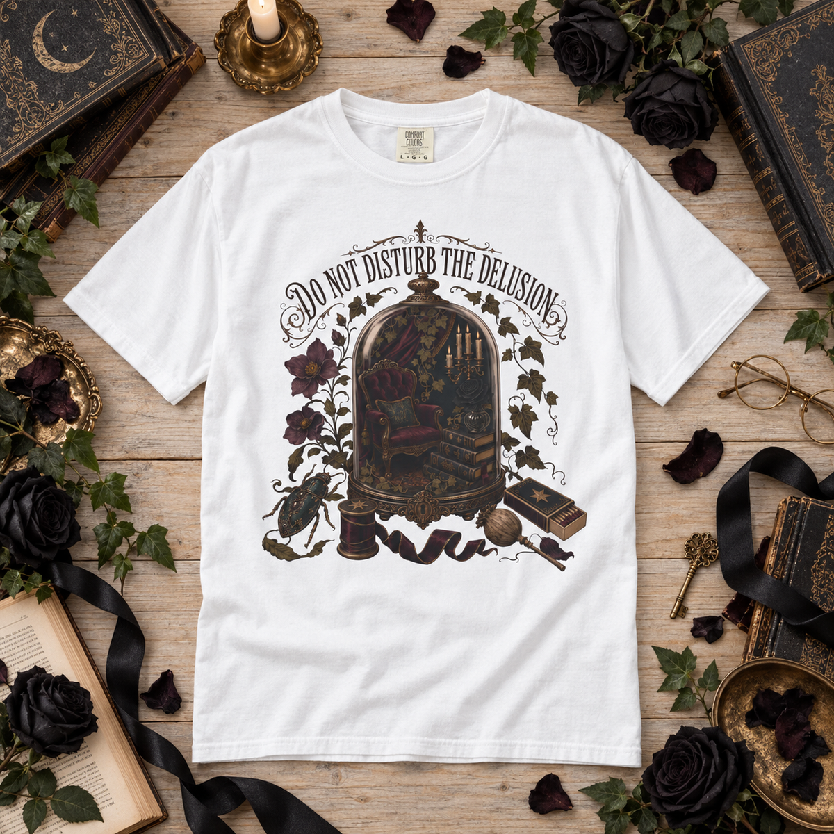 Do Not Disturb the Delusion Shirt, Gothic Book Lover Gift, Dark Romance Reader Tee, Fantasy Reading Graphic T Shirt