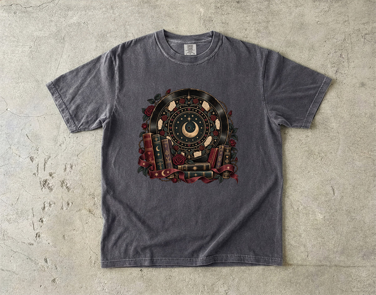 Celestial Book Lover Shirt, Moon and Books Comfort Colors Tee, Gothic Reader Gift, Dark Academia Romance T-Shirt