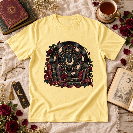 Celestial Book Lover Shirt, Moon and Books Comfort Colors Tee, Gothic Reader Gift, Dark Academia Romance T-Shirt