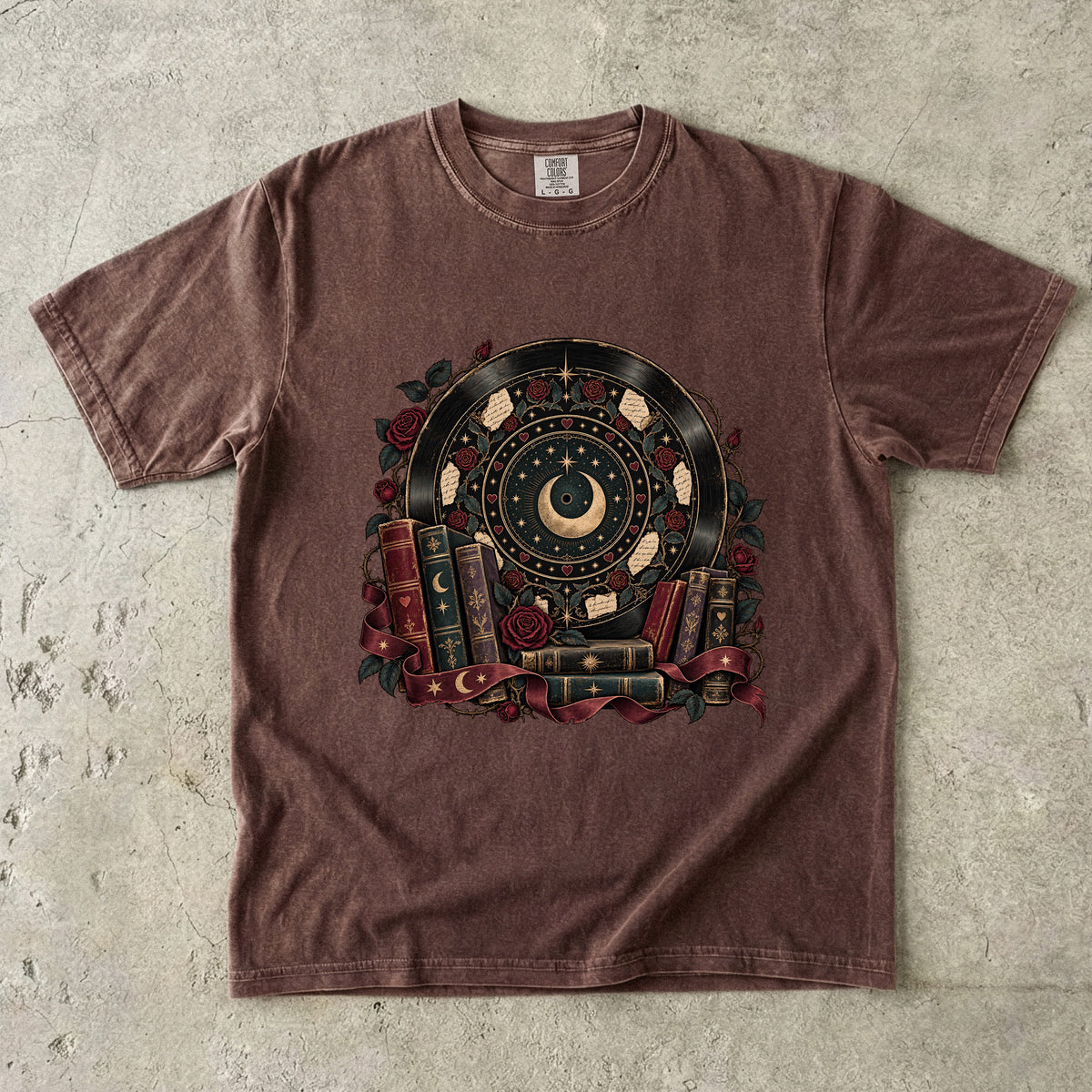 Celestial Book Lover Shirt, Moon and Books Comfort Colors Tee, Gothic Reader Gift, Dark Academia Romance T-Shirt