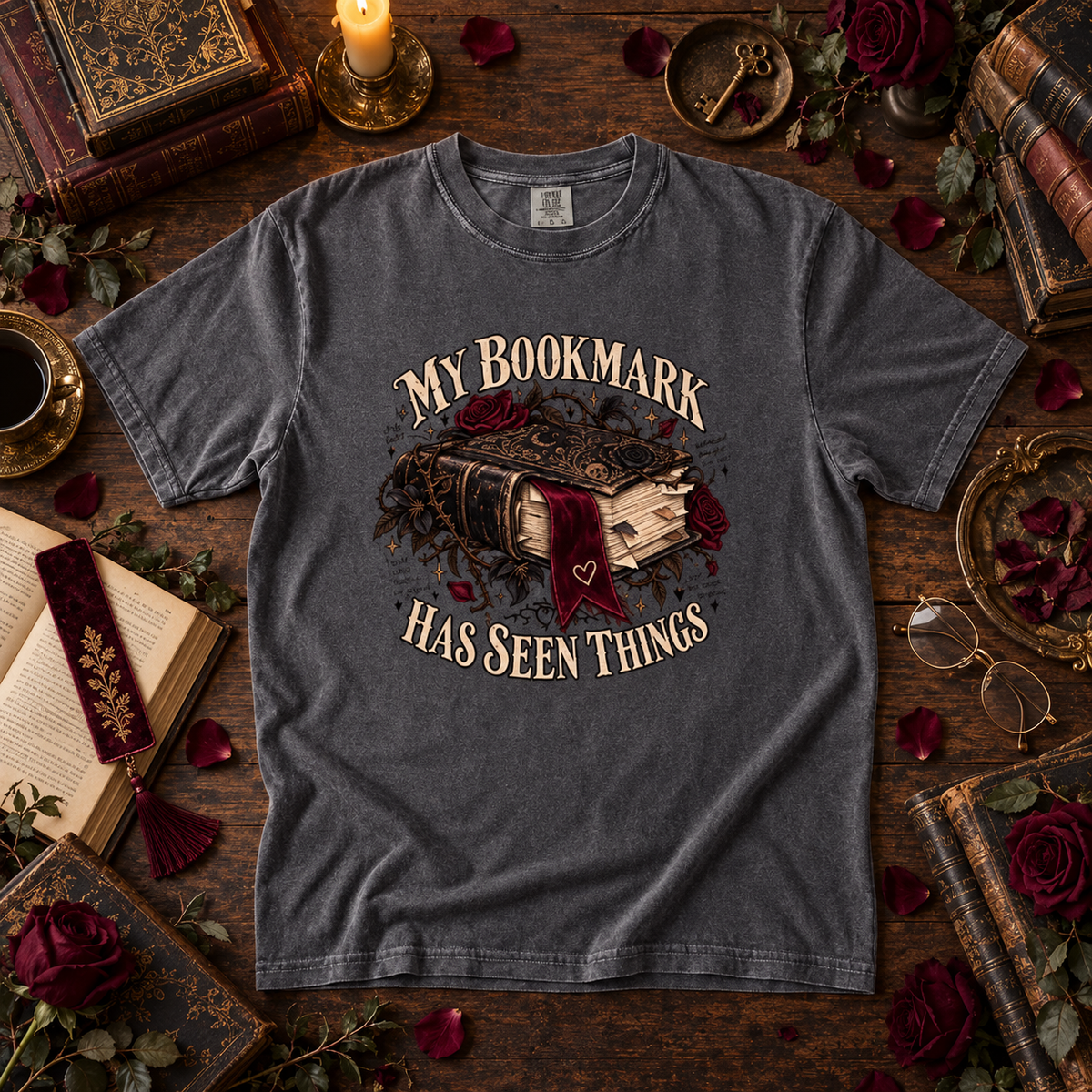 My Bookmark Has Seen Things Shirt, Funny Book Lover Gift, Reader Comfort Colors Tee, Book Club Librarian T-Shirt