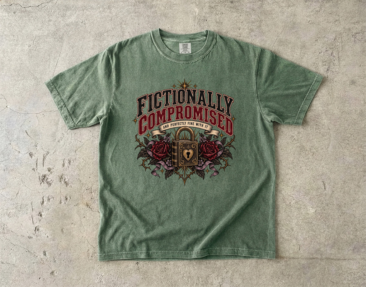 Fictionally Compromised Shirt, Funny Romance Reader Gift, Gothic Book Lover Comfort Colors Tee, Book Club T-Shirt