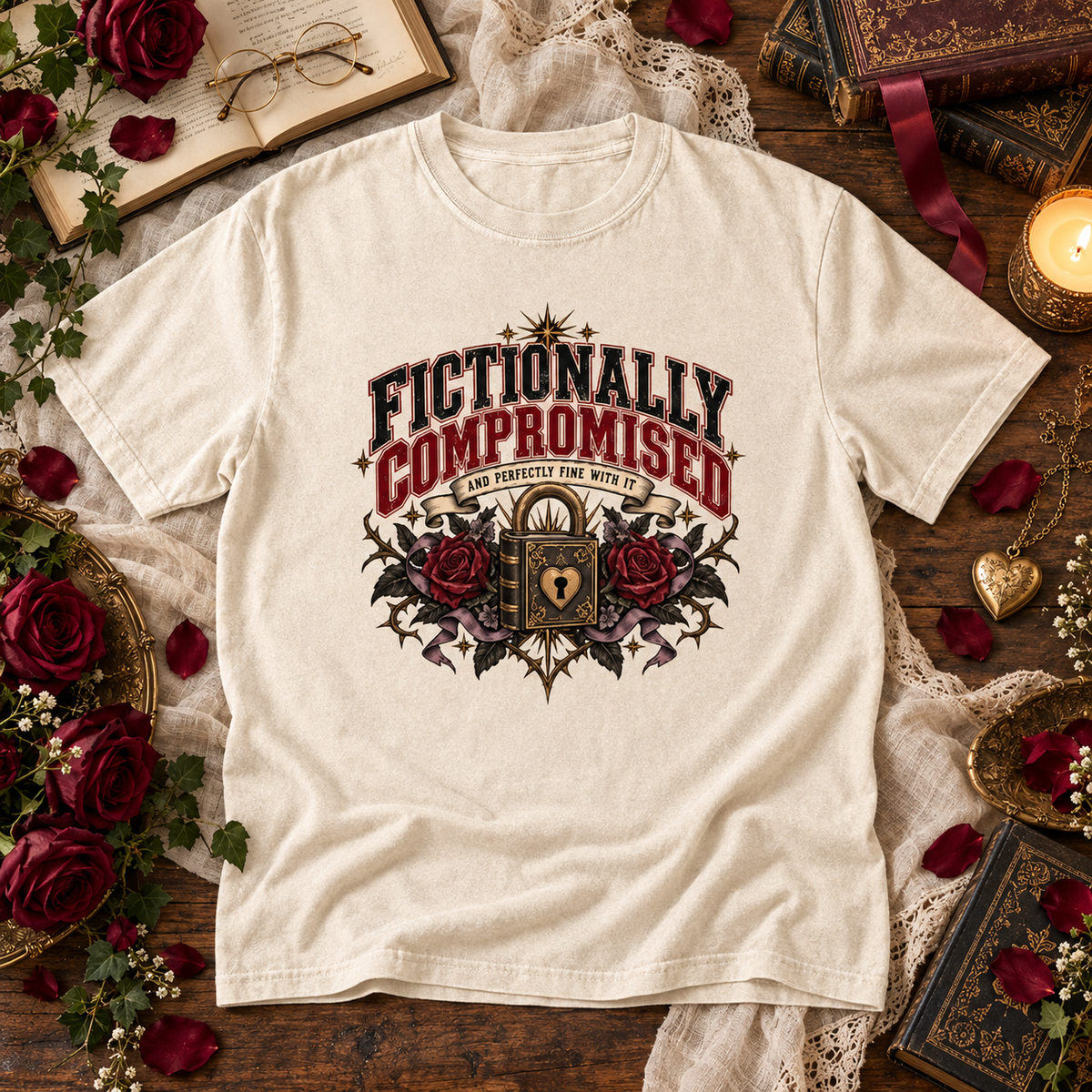 Fictionally Compromised Shirt, Funny Romance Reader Gift, Gothic Book Lover Comfort Colors Tee, Book Club T-Shirt