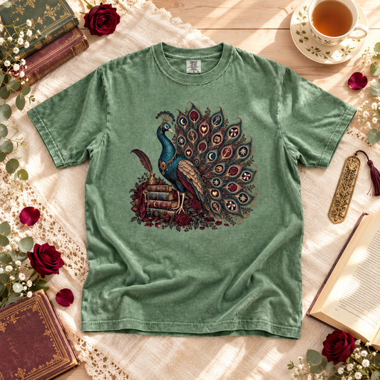 Peacock Book Lover Shirt, Gothic Literary Tee, Vintage Books and Roses Shirt, Reader Gift, Comfort Colors Bookish T Shirt