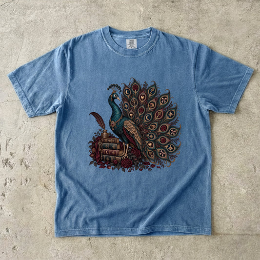 Peacock Book Lover Shirt, Gothic Literary Tee, Vintage Books and Roses Shirt, Reader Gift, Comfort Colors Bookish T Shirt