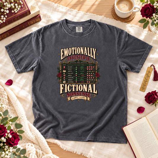 Emotionally Invested Shirt, Funny Book Lover Tee, Fictional Nonsense Reader Gift, Book Tracker Shirt, Comfort Colors Bookish Tee